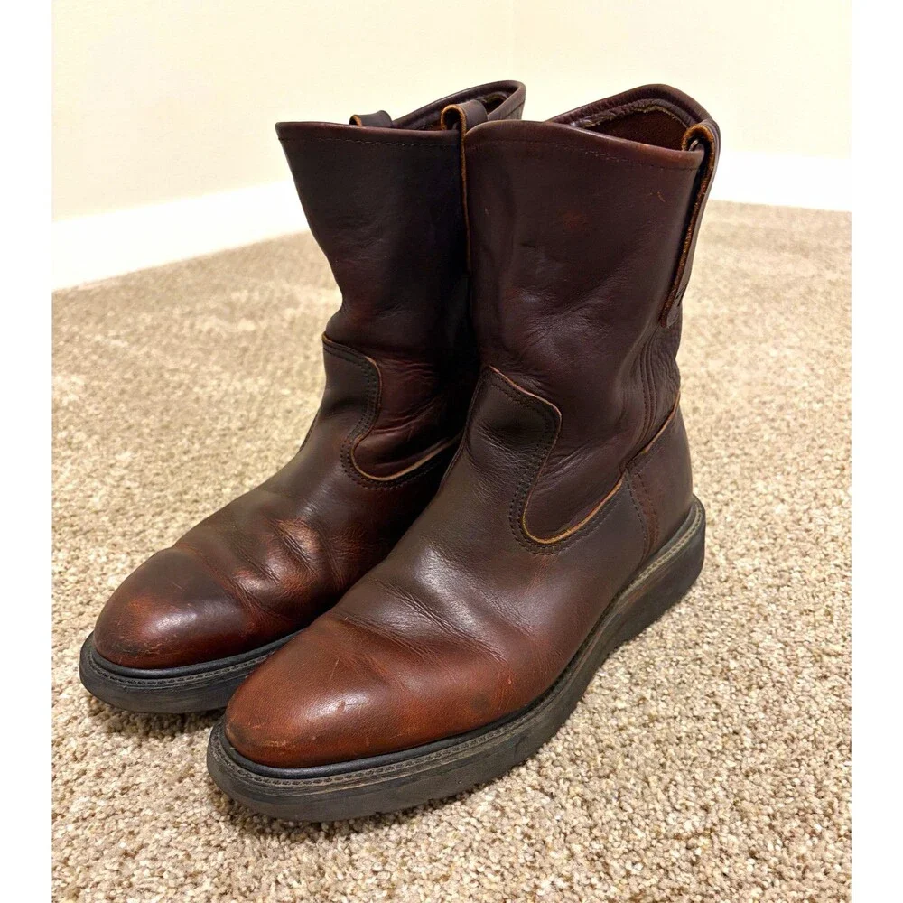 Red Wing Men's Brown Leather Pull-On Ankle Boots Round Toe Size 10 B